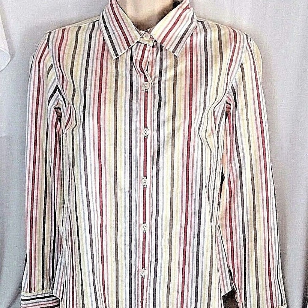 Talbots-Blouse-Stripes Top-Button-Down-Stretch